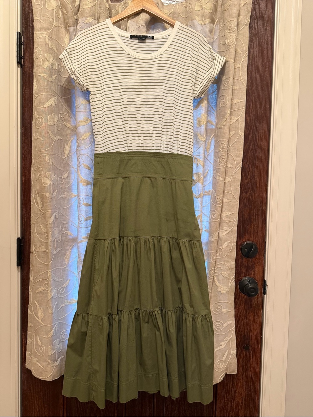 Veronica Beard Trail Striped Green White Maxi Dress